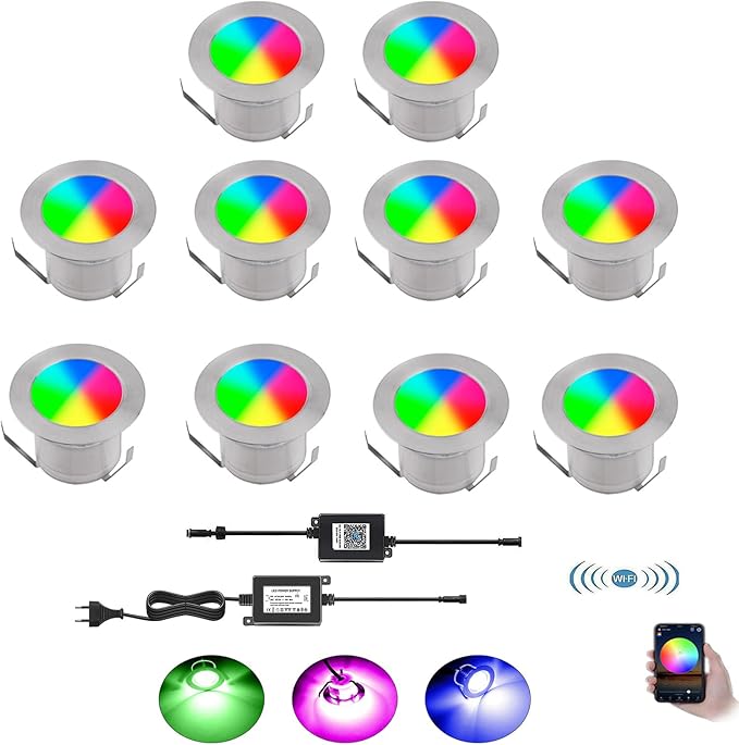 WIFI RGB LED Terrassen-Einbaustrahler – 10er Set | Smarte Akzente für Innen & Außen