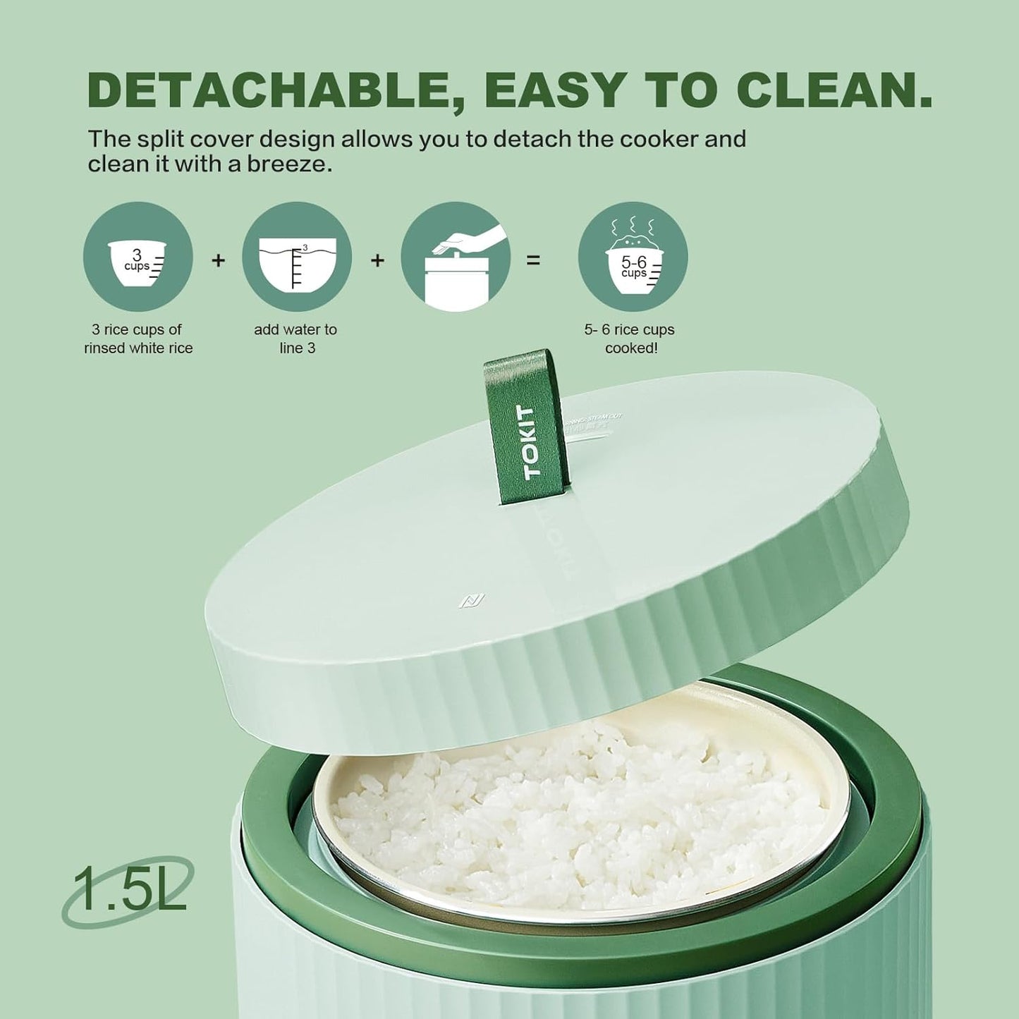 TOKIT Rice Cooker 1.5L Pro * Reiskocher * Multifunktionen mit Display und Touch Tasten * Für 1-3 Personen * Keramisch beschichteter Antihaft-Innenreistopf