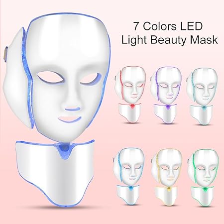Luxus LED Gesichtsmaske, 7-farbige klare Anti-Aging Gesichtsmaske, zielt auf Akne Flecken und Falten (EU Version mit EU Stecker)