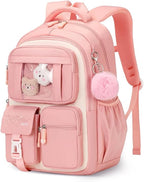 Niedlicher Rucksack für Mädchen, großes Fassungsvermögen, Schulranzen-Set mit Stifttasche und Plüschball, Schlüsselanhänger, süße Büchertasche für Kinder