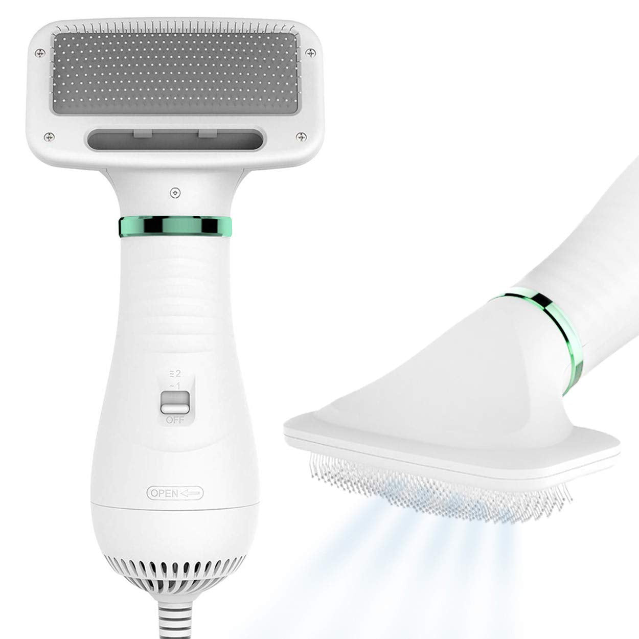 KUUBIA Hundeföhn | 2-in-1 Haartrockner mit Bürste | Hundefön für kleine und mittelgroße Hunde & Katzen | 300W Blower, tragbar, relativ leise, einstellbare Temperatur, Edelstahl-Zupfbürste