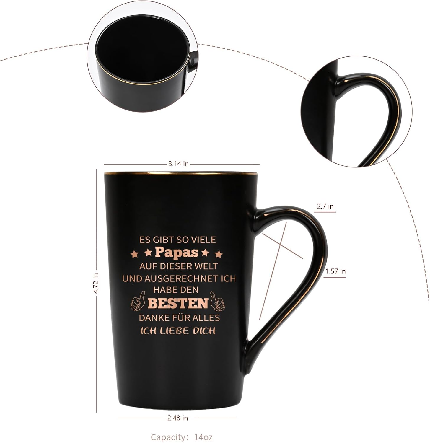Joymaking Papa Tasse mit Spruch – Geschenk für Papa zum Geburtstag, Vatertag & Weihnachten – Kaffeebecher 400 ml mit Deckel & Goldlöffel, Schwarz, Geschenkbox