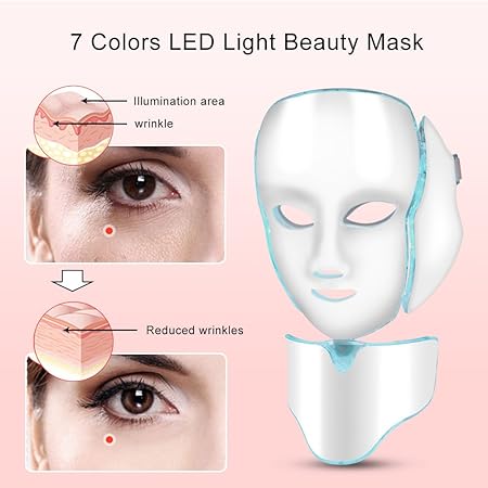 Luxus LED Gesichtsmaske, 7-farbige klare Anti-Aging Gesichtsmaske, zielt auf Akne Flecken und Falten (EU Version mit EU Stecker)