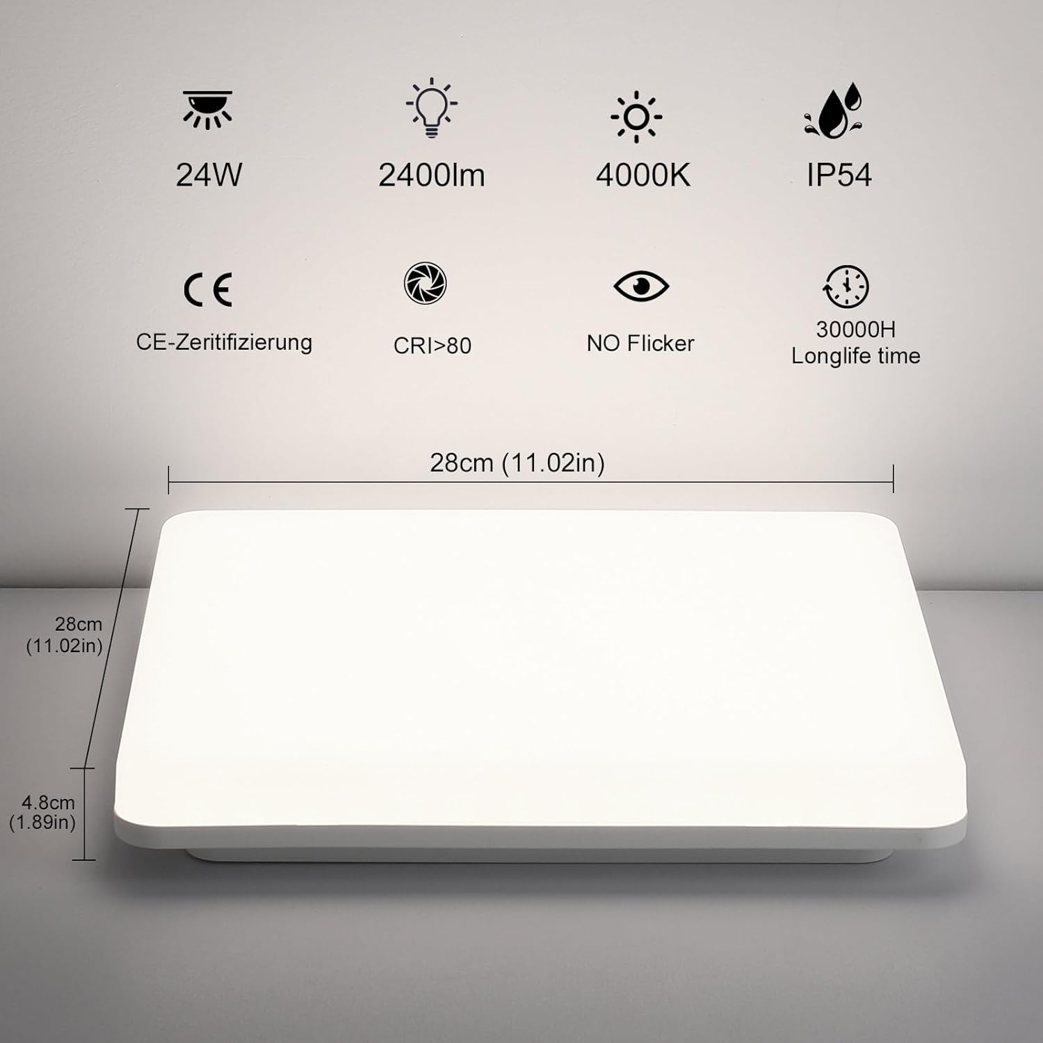 LEOEU LEO206BM LED Deckenleuchte mit Radar-Bewegungsmelder & Fernbedienung – 24W, 4000K Neutralweiß