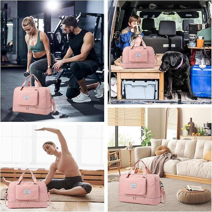 YUXES Faltbare Reisetasche mit großem Fassungsvermögen, Sporttasche Tragbare Wasserdichtes Erweiterbar Umhängetasche Gym Duffel Bag Damen Weekender Tasche Travel Handgepäck für Reisen（Rosa）