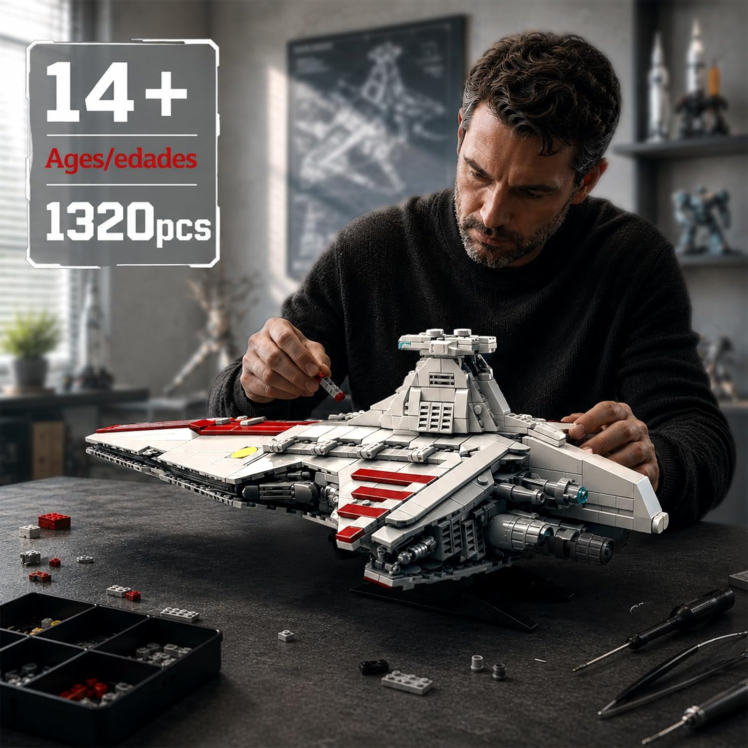 Mould King 21074 Venator-Klasse Republic Attack Cruiser – Baustein-Set mit 1.320 Teilen