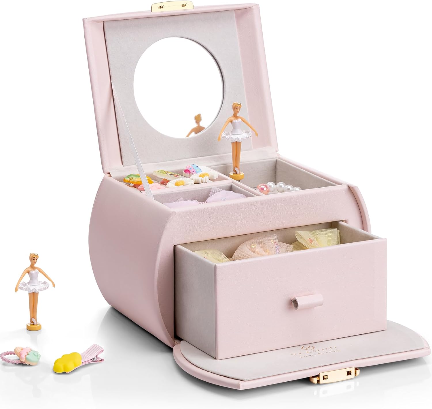 Vlando Musik-Schmuckschatulle mit drehender Ballerina – Abschließbare Schmuckbox für Kinder | Spieluhr mit Melodie | Schmuckkästchen für Ringe, Armbänder & Halsketten