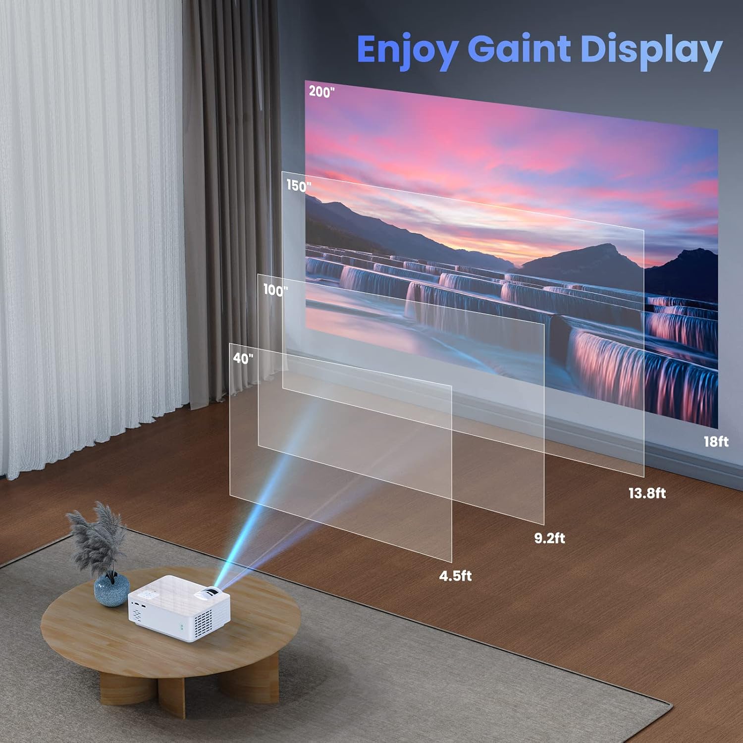TOPVISION Full HD Beamer 1080P mit Bluetooth 5.1 & 100" Leinwand – 9500 Lumen | 4K-Unterstützung | Heimkino & Outdoor-Projektor
