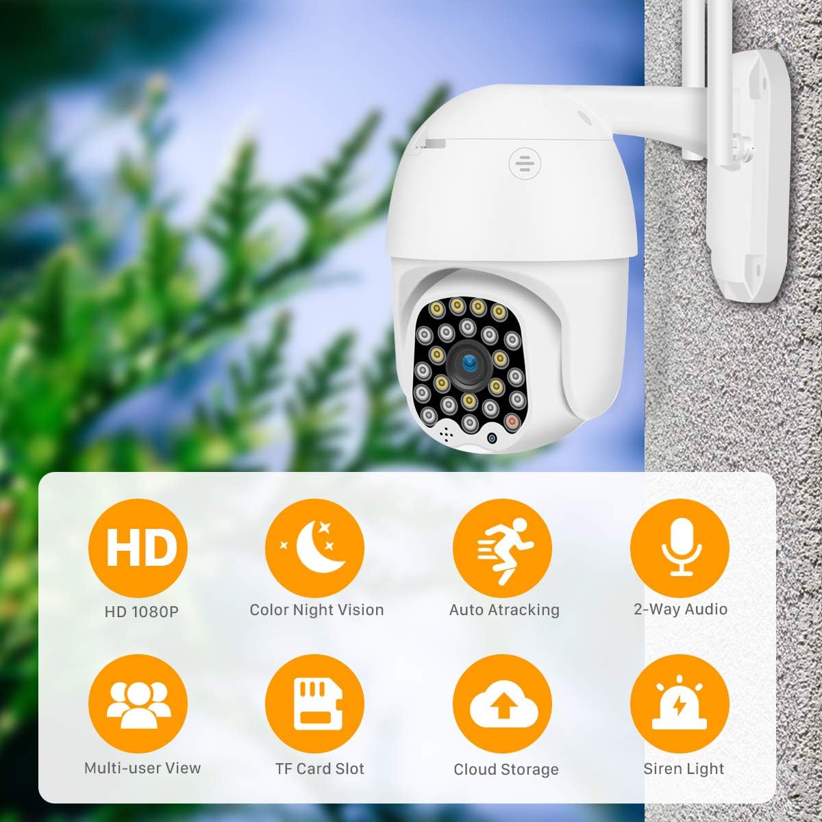 Outdoor WiFi Überwachungskamera Full HD 1080P – PTZ IP Kamera mit Farbnachtsicht, Bewegungserkennung & 2-Wege-Audio