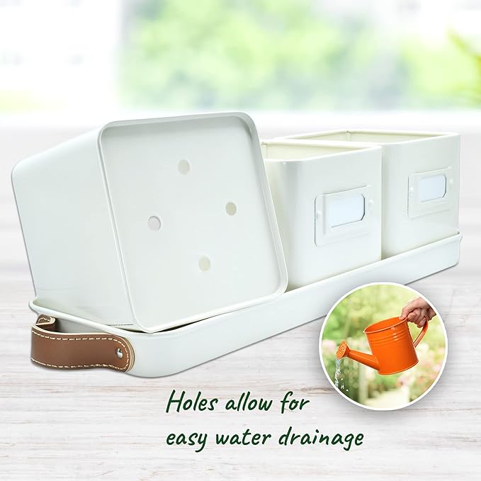 volila Fenster-Kräutergarten-Pflanzgefäß für den Innenbereich – Fenster-Kräuter-Pflanztöpfe für Zimmerpflanzen mit Ledergriffen und Etiketten – für Küchenfensterbank-Dekor, Zimmerpflanzen, Kräuter