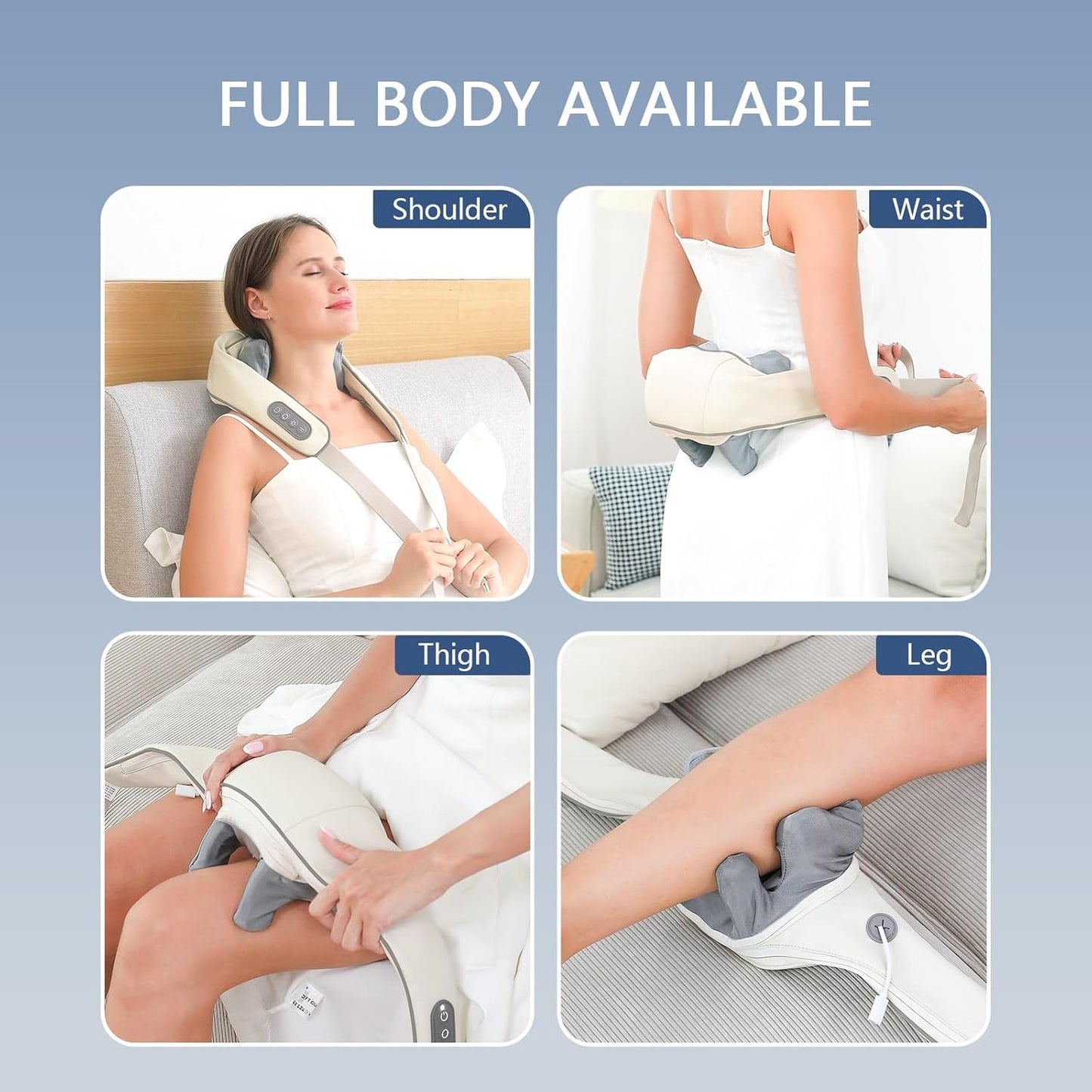 Nackenmassagegerät mit Wärme, Kabelloses Nackenmassagegerät zur Schmerzlinderung, elektrische Shiatsu Schulter Massagegerät mit verstellbaren Trägern für oberen unteren Rückens, Taillenmuskel white
