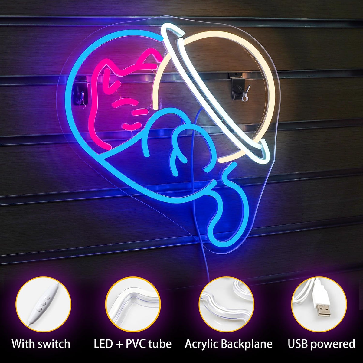 Neon-Schild „Space Cat“ – Galaktisches Licht für Katzenfans