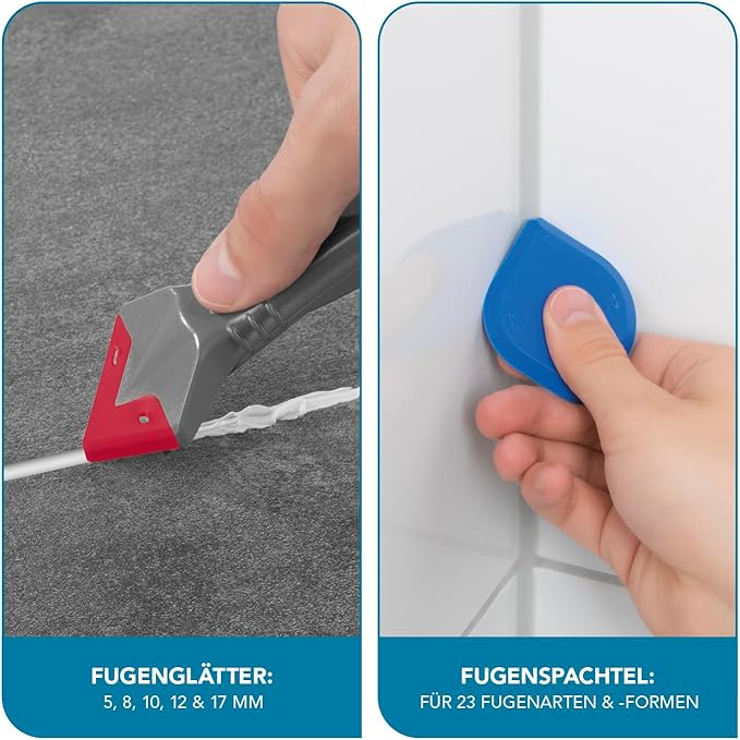 Fugentorpedo FUGENTORPEDO 2x Silikonentferner 5in1 zur Entfernung alter und Verarbeitung neuer Silikon- und Acrylfugen | Entfernen und Glätten mit nur einem Tool für 28 verschiedene Fugen