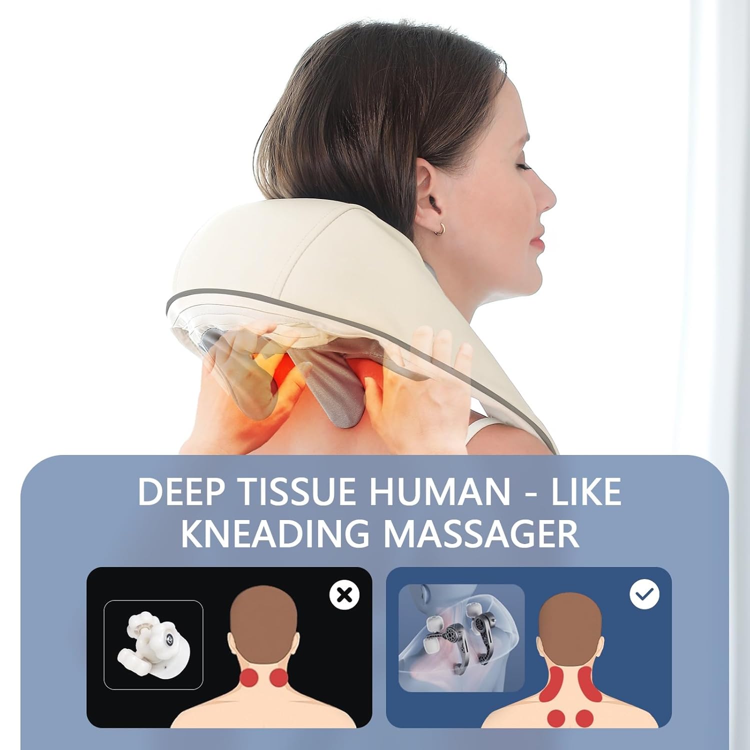 Nackenmassagegerät mit Wärme, Kabelloses Nackenmassagegerät zur Schmerzlinderung, elektrische Shiatsu Schulter Massagegerät mit verstellbaren Trägern für oberen unteren Rückens, Taillenmuskel white
