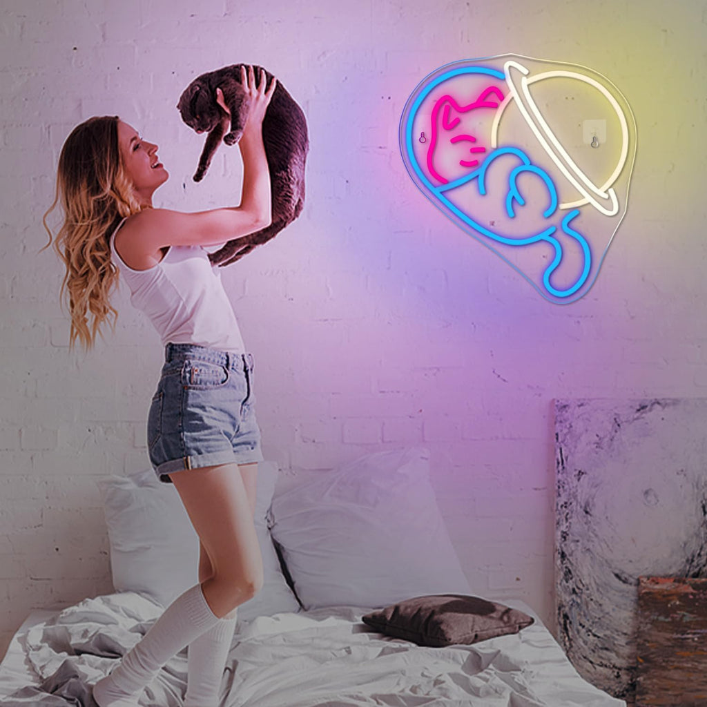 Neon-Schild „Space Cat“ – Galaktisches Licht für Katzenfans