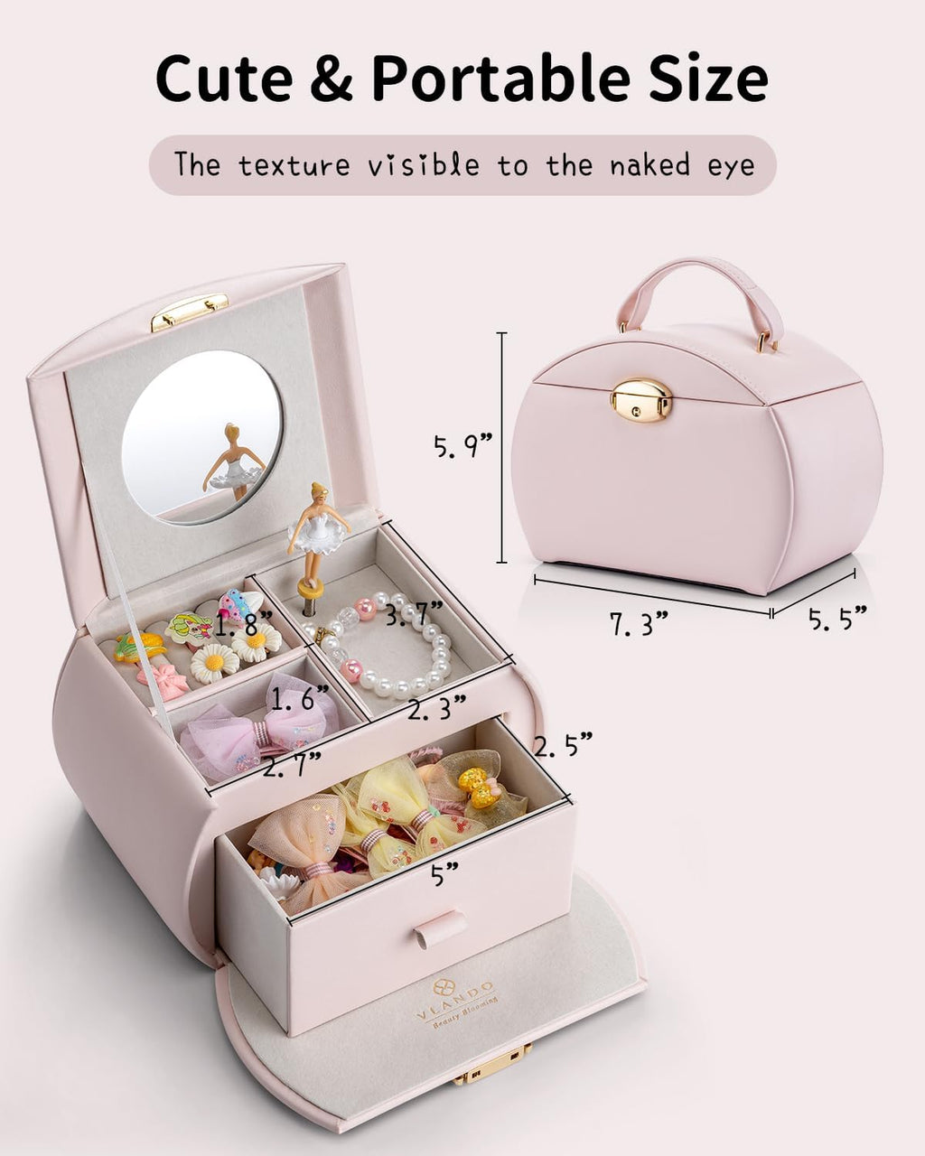 Vlando Musik-Schmuckschatulle mit drehender Ballerina – Abschließbare Schmuckbox für Kinder | Spieluhr mit Melodie | Schmuckkästchen für Ringe, Armbänder & Halsketten