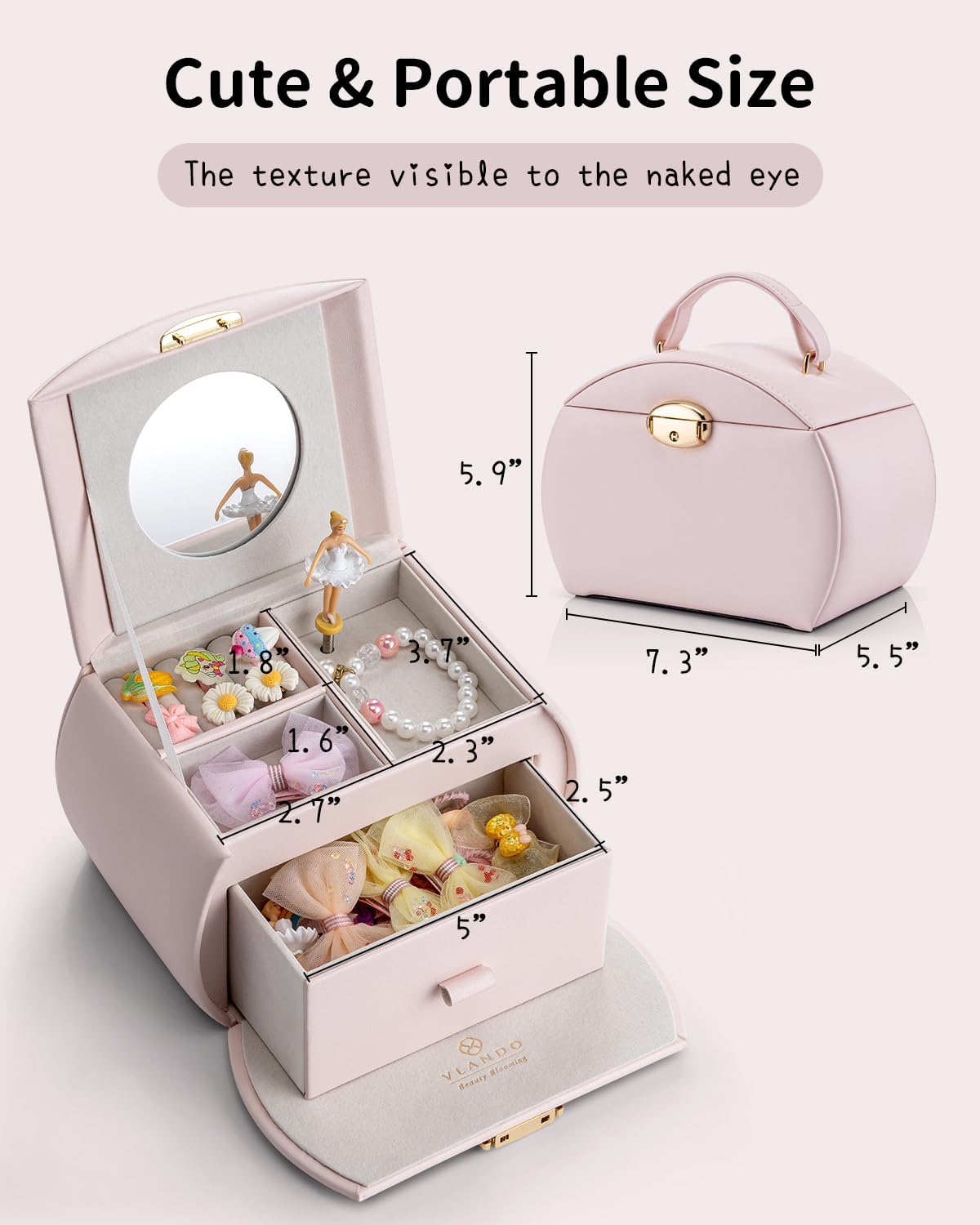Vlando Musik-Schmuckschatulle mit drehender Ballerina – Abschließbare Schmuckbox für Kinder | Spieluhr mit Melodie | Schmuckkästchen für Ringe, Armbänder & Halsketten