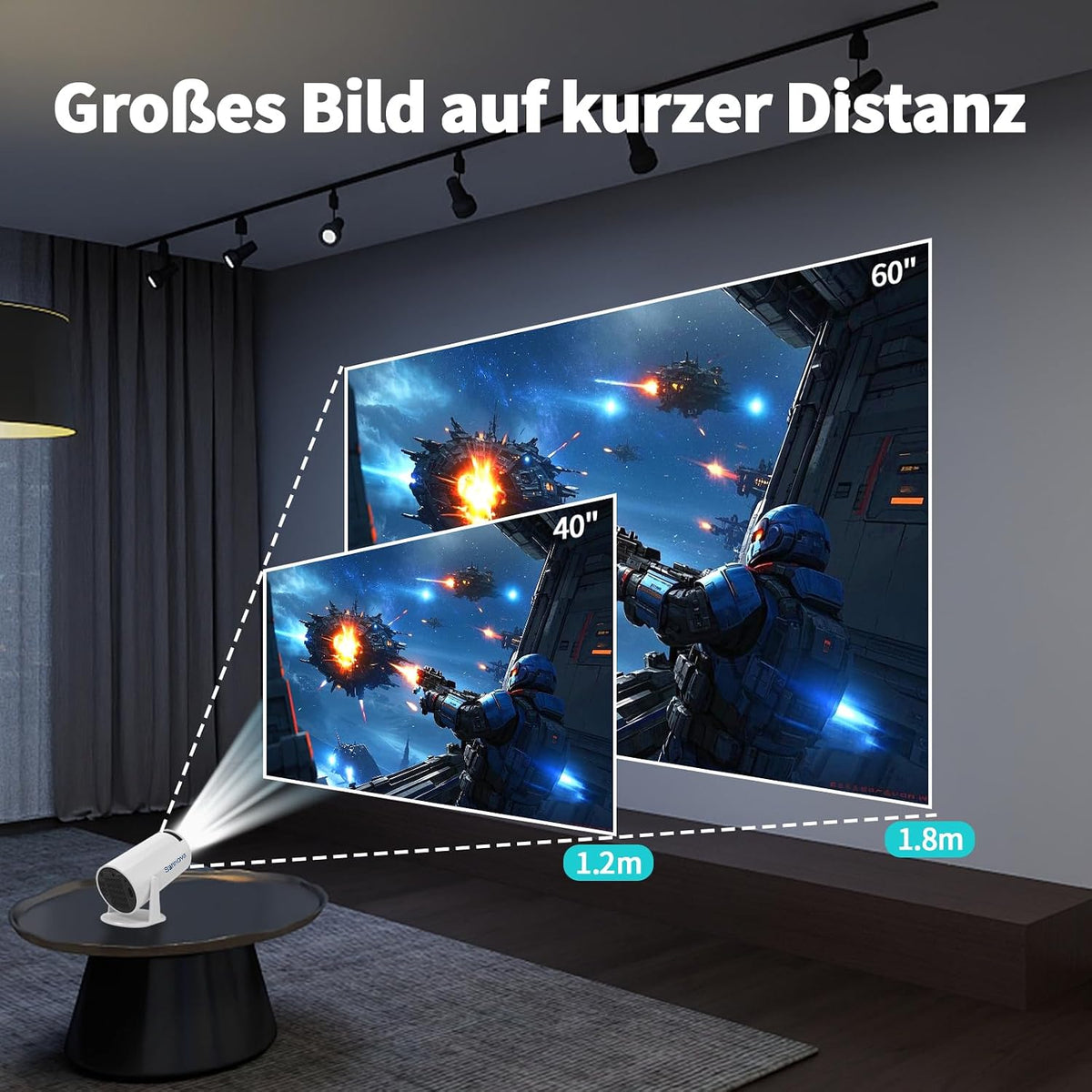 Mini Beamer / Smart Projektor – 4K-Unterstützung | 5G WiFi | Android 11 | 200 ANSI | 180° Drehbar