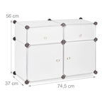 Regalsystem 4 Fächer, Standregal Kunststoff, Steckregal mit Türen, Badregal, HBT: 56 x 75 x 37 cm, transparent / Muster