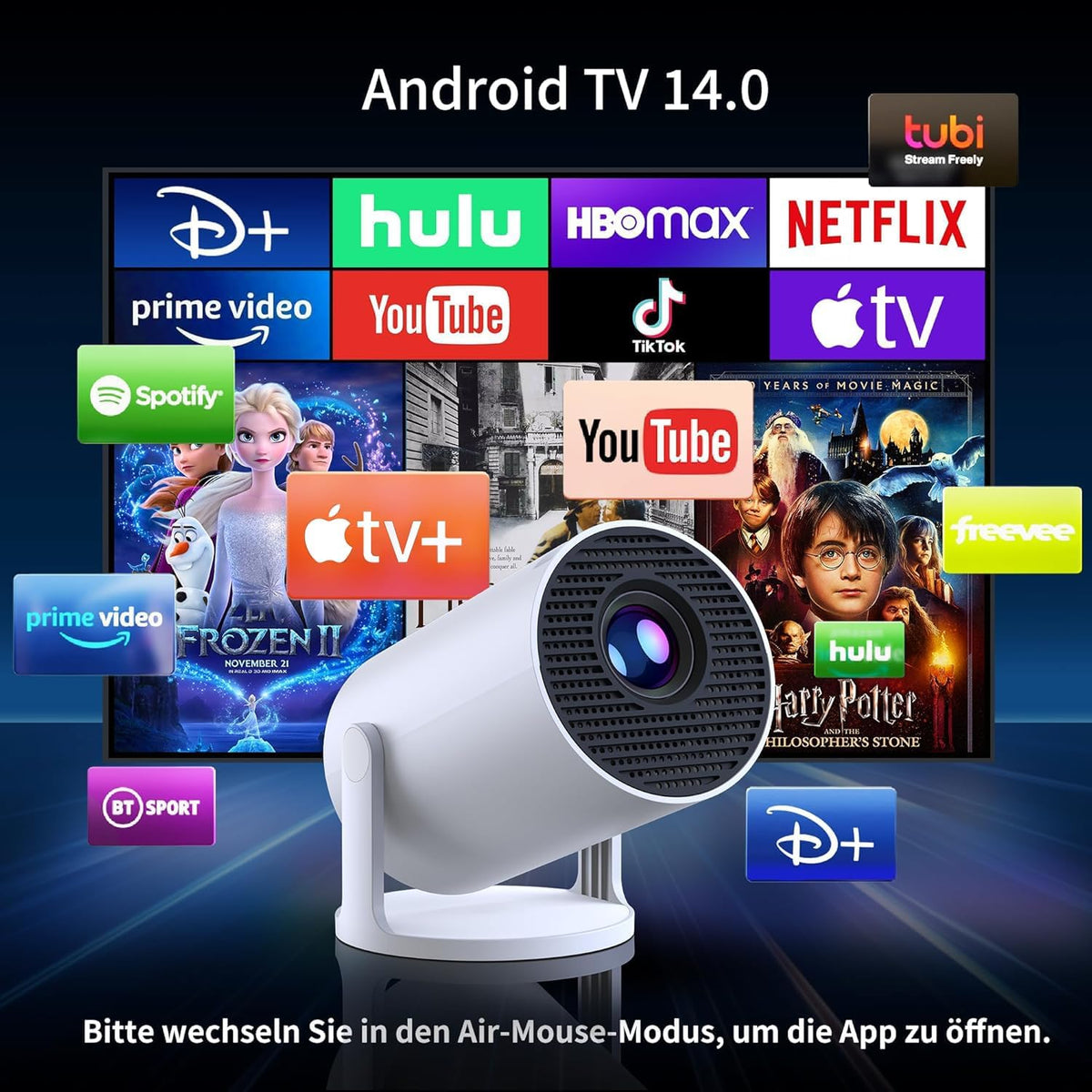 YOTON Y4PRO Mini Beamer – Smartes Heimkino mit Android 14, Wi-Fi 6 & Bluetooth 5.4