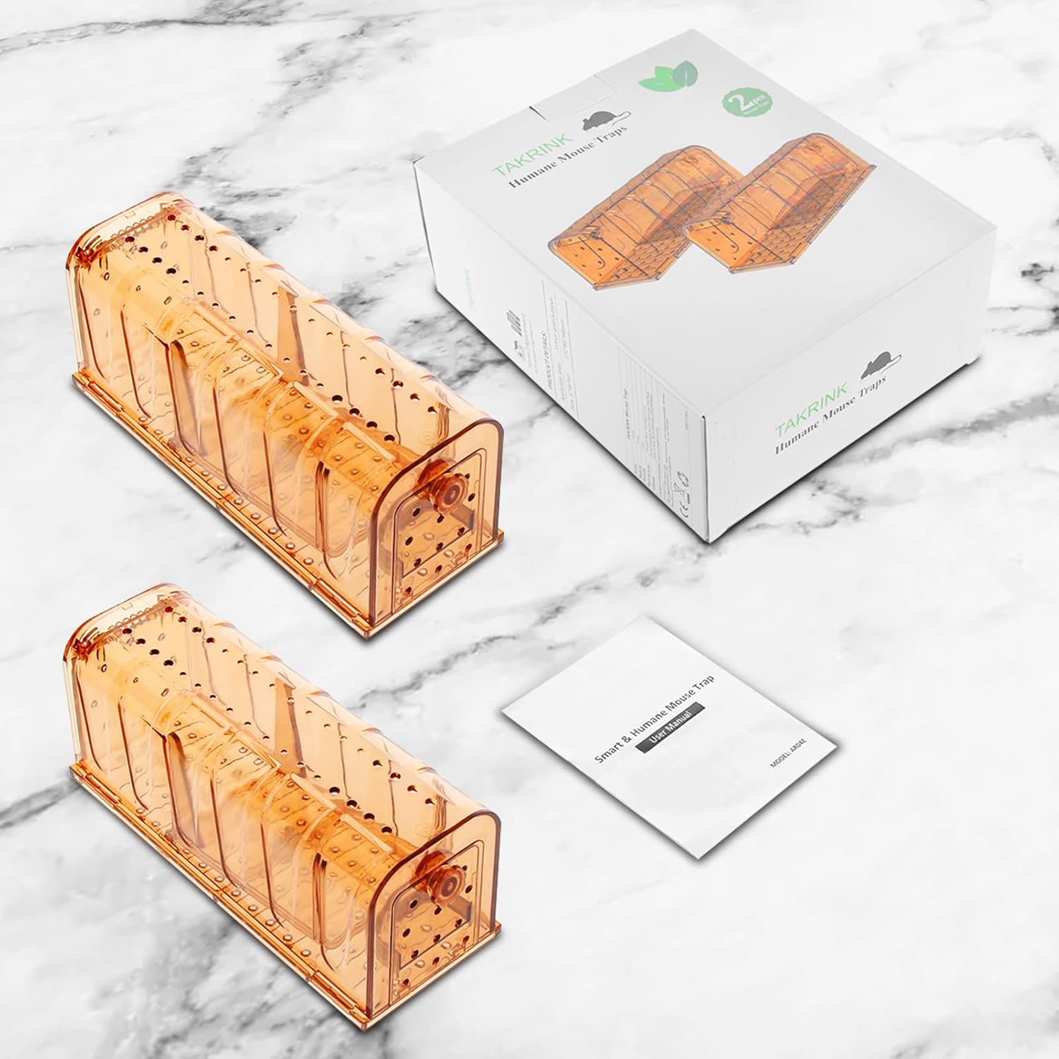 TAKRINK Mausefalle -  Lebend - 2er Set Lebendfalle - Hochsensibel Einfach zu bedienen -  Kindersicher und  wiederverwendbar