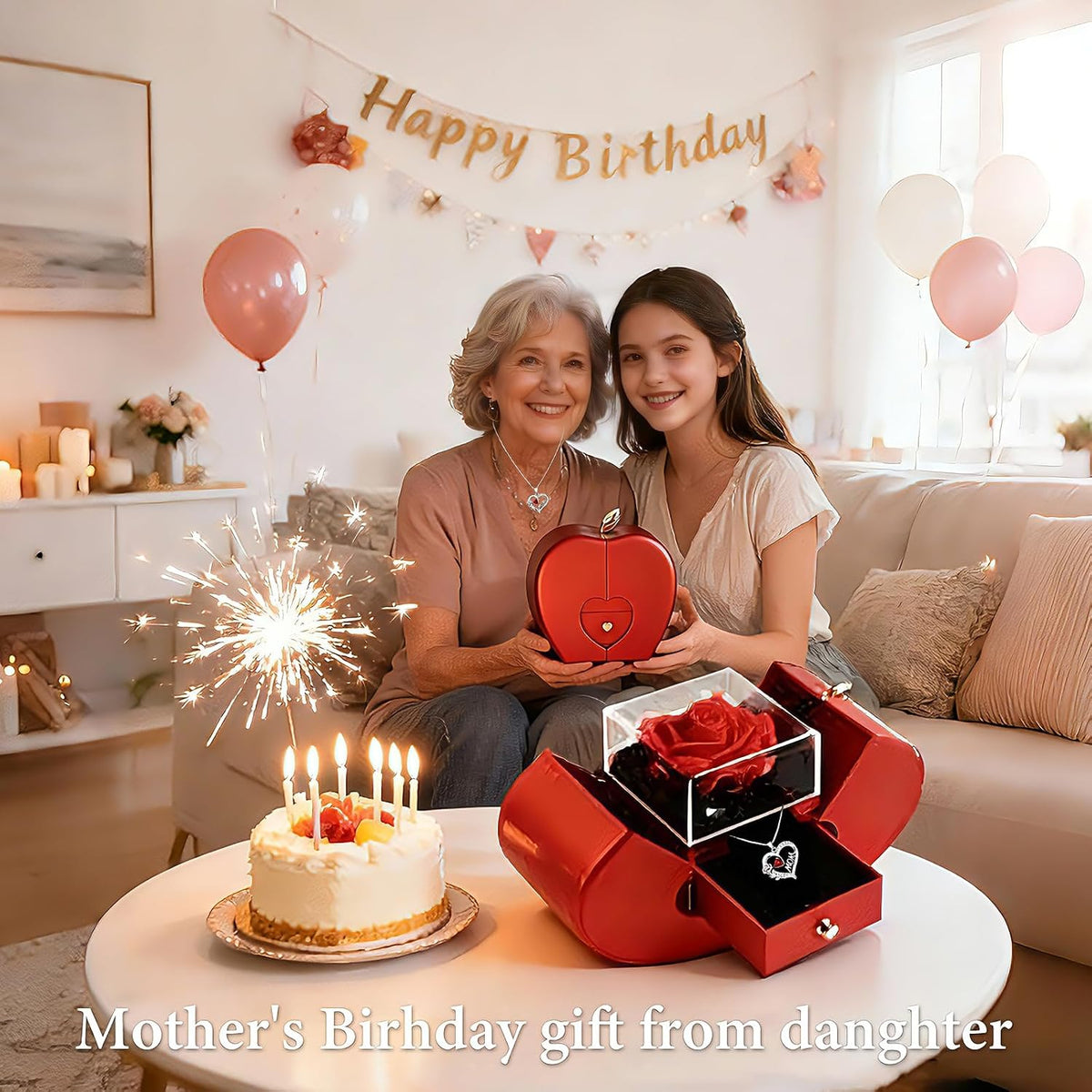Geschenkset „Mama“ – Ewige Rose & Herzkette  Ein Geschenk von Herzen, das deine Liebe für Mama zum Ausdruck bringt. ❤️