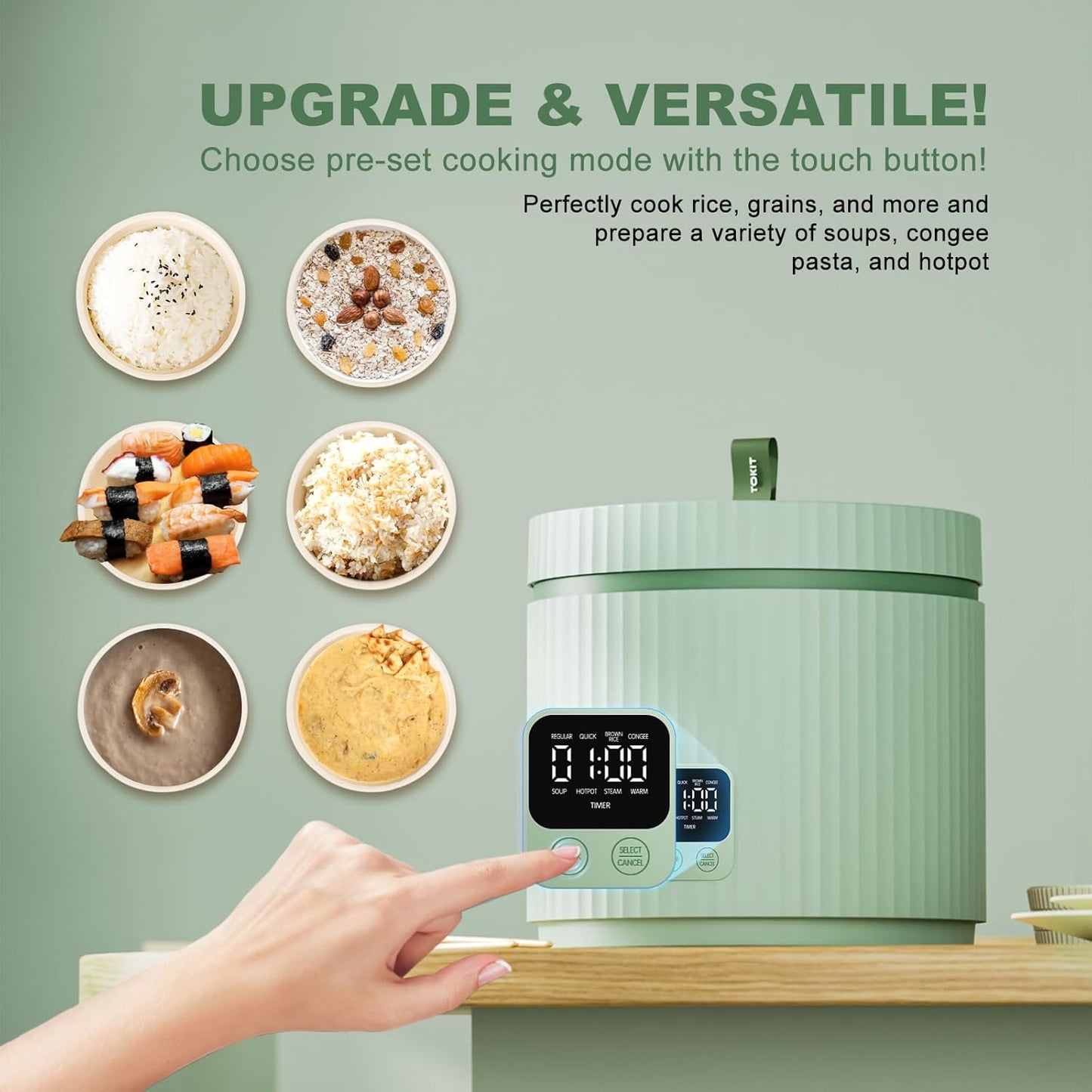 TOKIT Rice Cooker 1.5L Pro * Reiskocher * Multifunktionen mit Display und Touch Tasten * Für 1-3 Personen * Keramisch beschichteter Antihaft-Innenreistopf