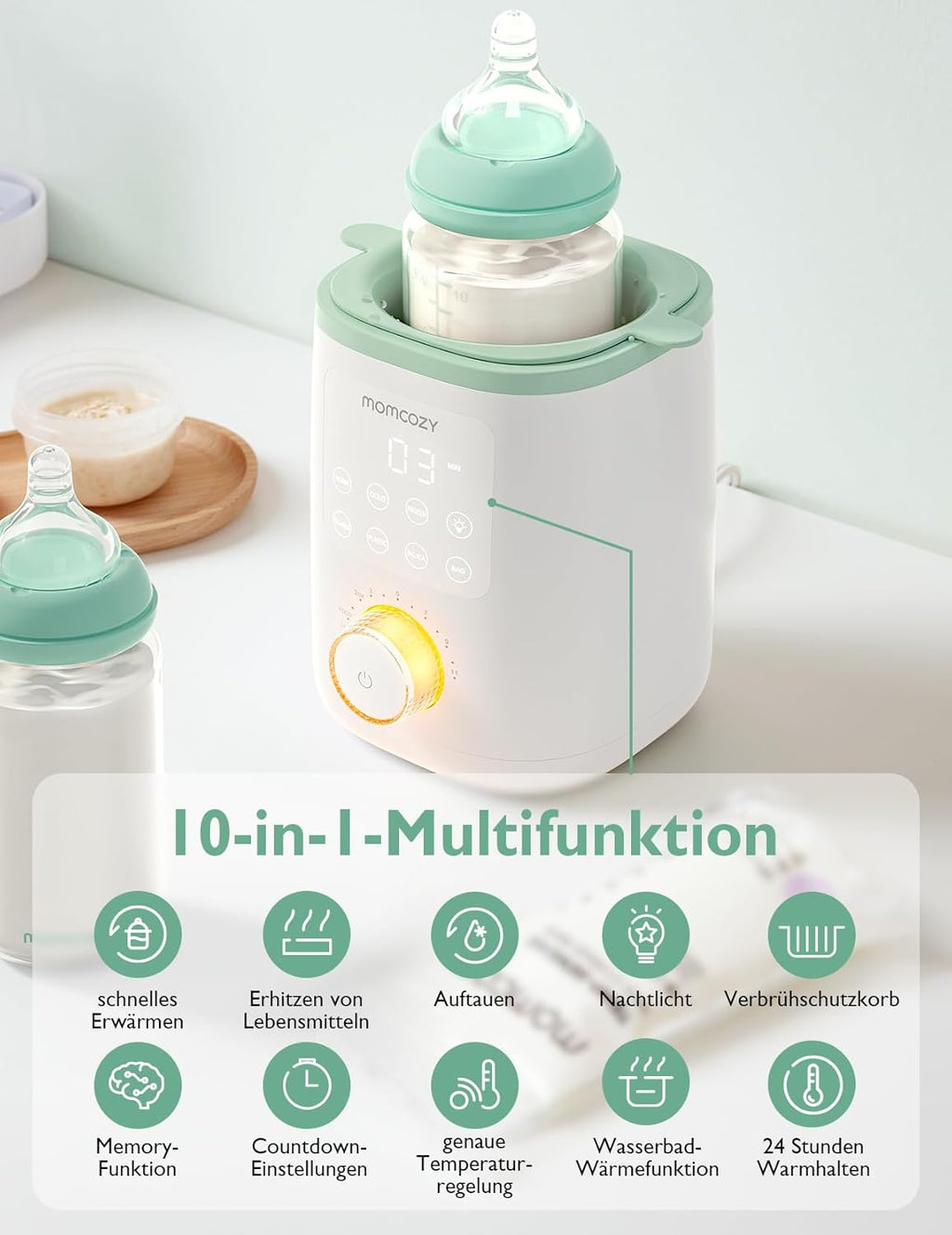 Momcozy MW02 9-in-1 Flaschenwärmer – Schnelles und präzises Erwärmen für Milch & Babykost