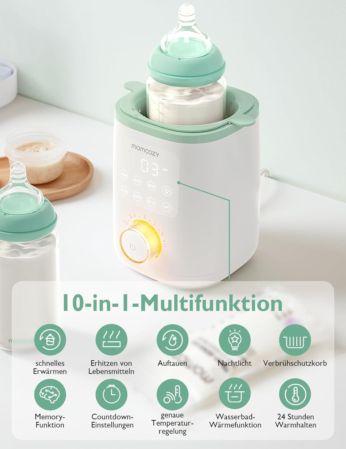 Momcozy MW02 9-in-1 Flaschenwärmer – Schnelles und präzises Erwärmen für Milch & Babykost
