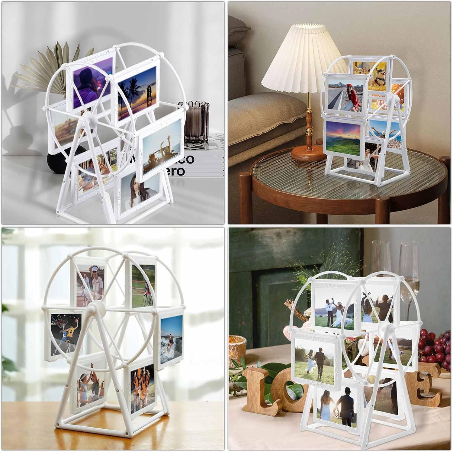 Ferris Wheel Frame Riesenrad Bilderrahmen – Drehbarer Vintage-Fotorahmen mit 12 Bildern in Weiß