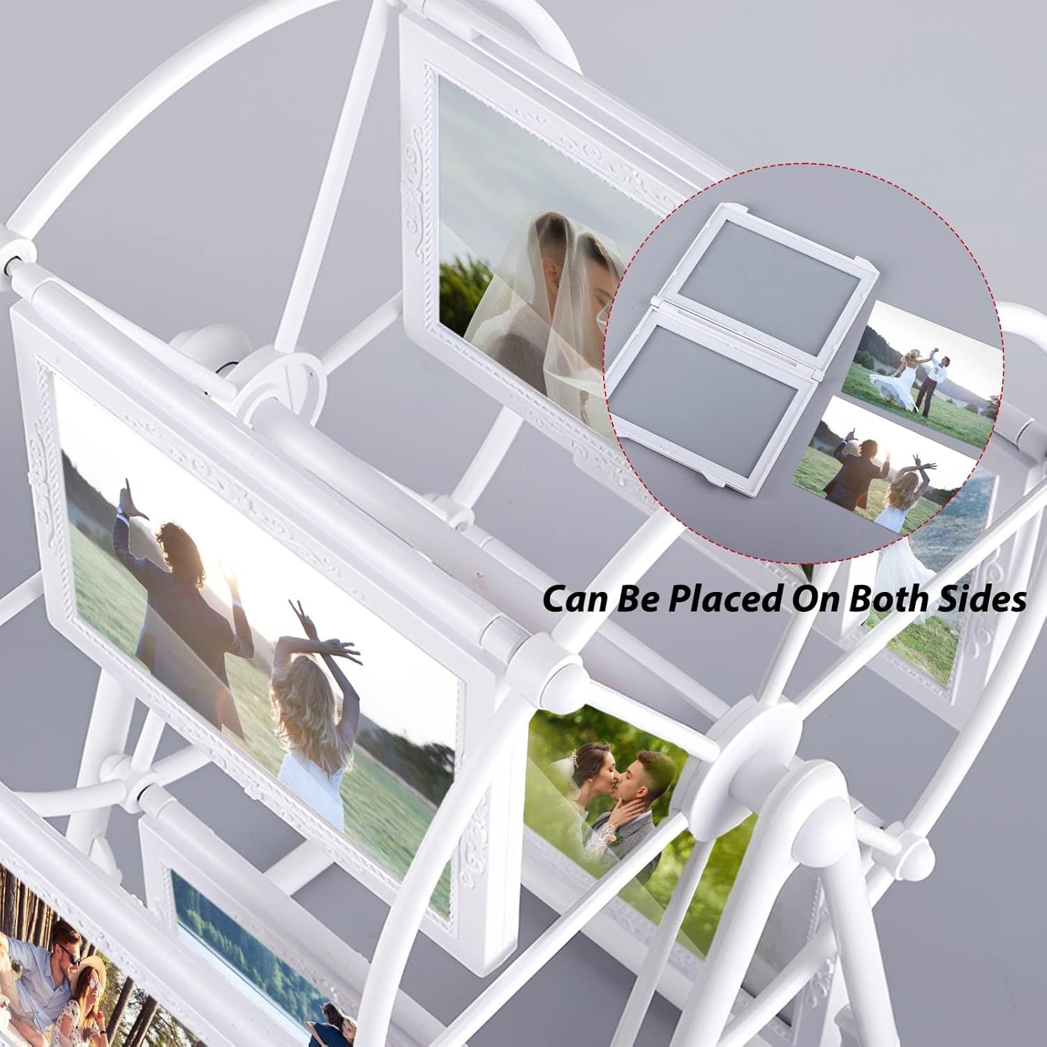 Ferris Wheel Frame Riesenrad Bilderrahmen – Drehbarer Vintage-Fotorahmen mit 12 Bildern in Weiß