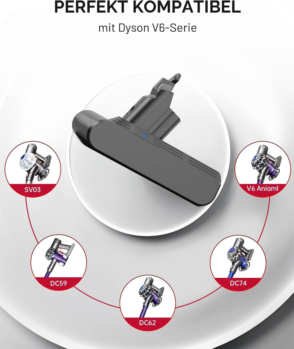 Morpilot 8000mAh Akku für Dyson V6, Ersatzakku für DC62 SV03 DC58 DC59 DC61 DC72 DC74 SV06 SV09 mit 3 waschbaren Filtern
