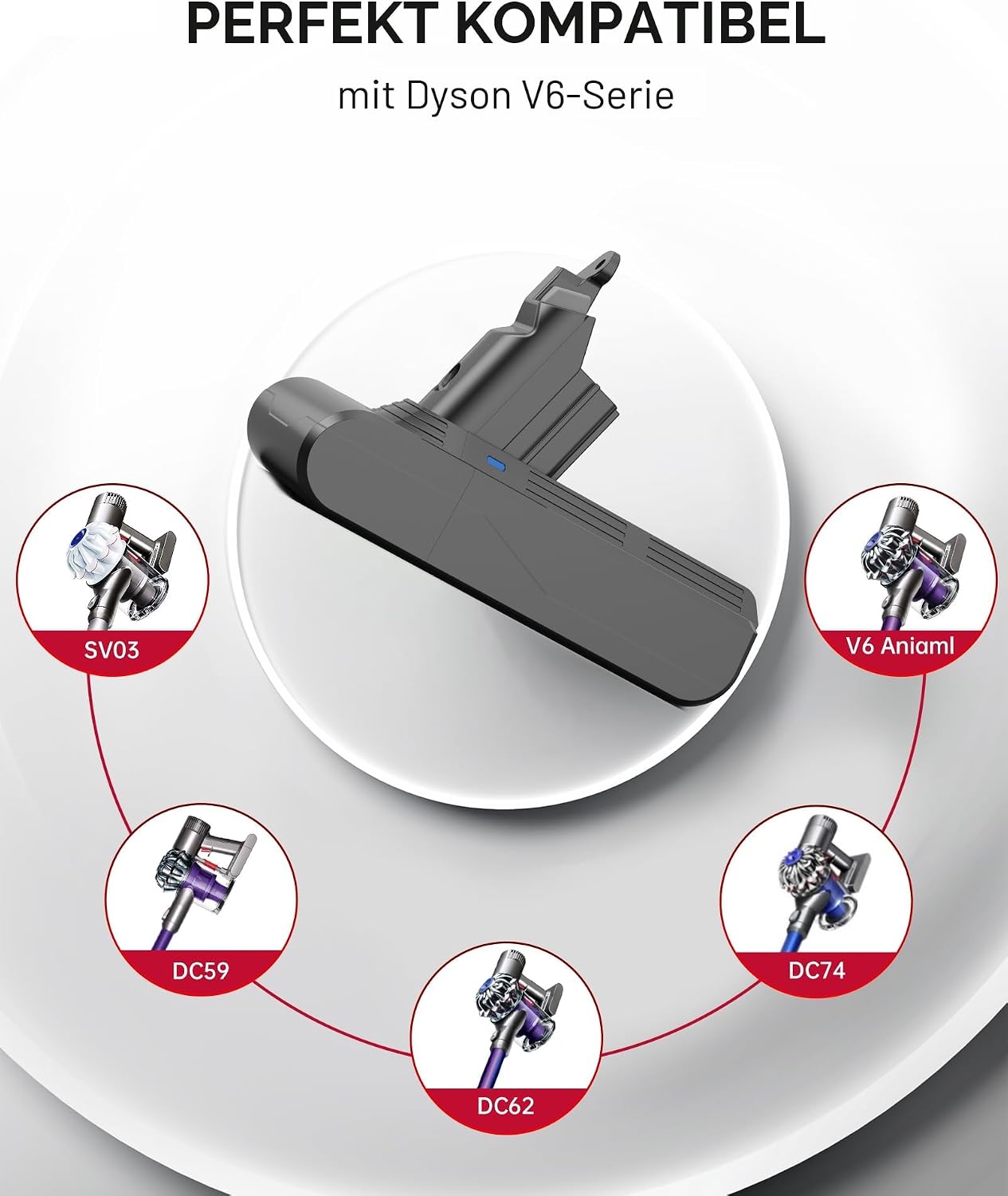 Morpilot 8000mAh Akku für Dyson V6, Ersatzakku für DC62 SV03 DC58 DC59 DC61 DC72 DC74 SV06 SV09 mit 3 waschbaren Filtern