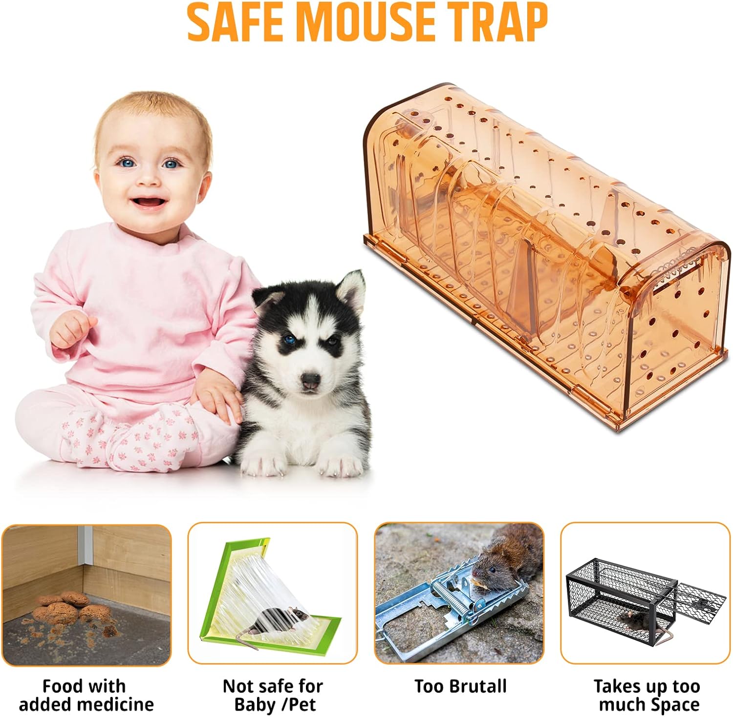 TAKRINK Mausefalle -  Lebend - 2er Set Lebendfalle - Hochsensibel Einfach zu bedienen -  Kindersicher und  wiederverwendbar