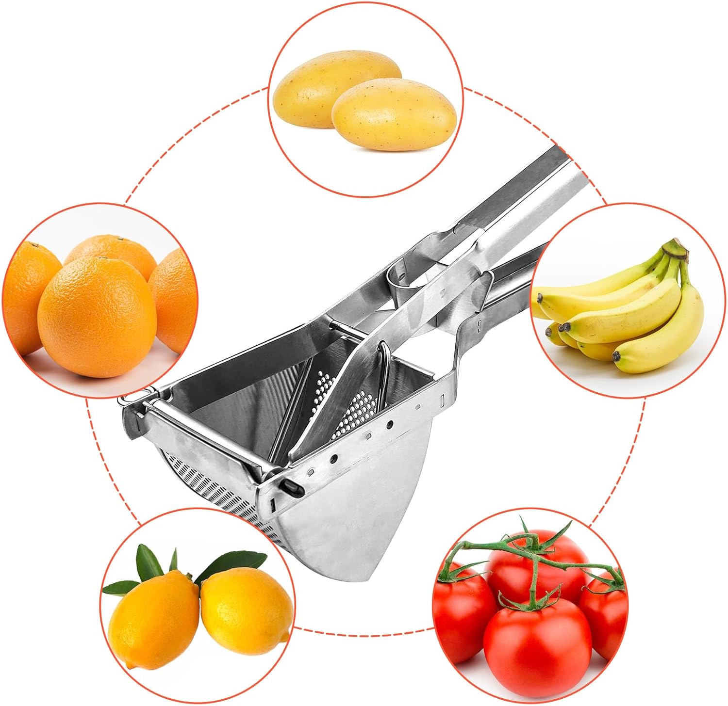 Brevanza Edelstahl-Handpresse Kartoffelpresse und Zerkleinerer für püriertes Obst und Gemüse