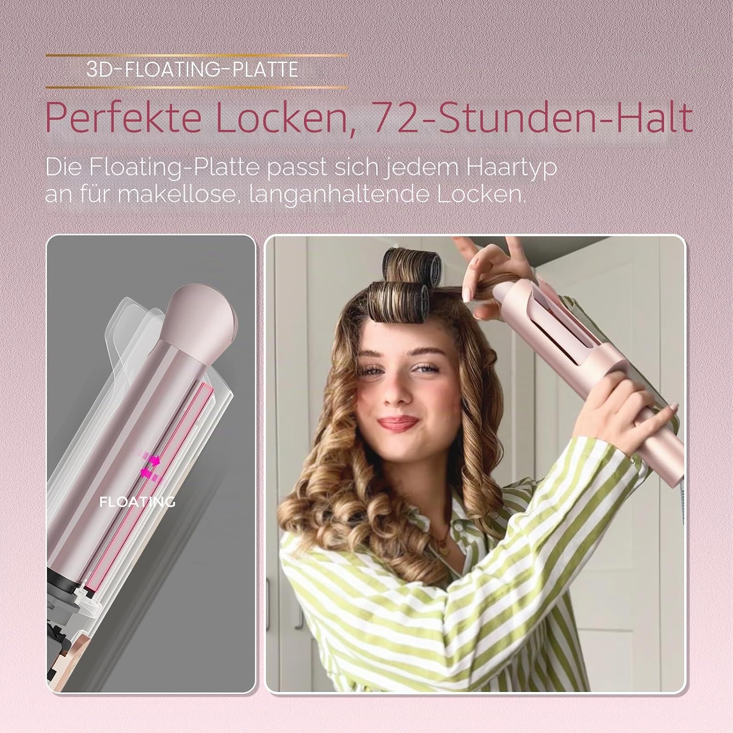 TYMO CURLPRO Plus Automatischer Lockenstab 25 mm – Beach Waves & Große Locken | Keramik | Anti-Verbrennung | Gold/Rosé