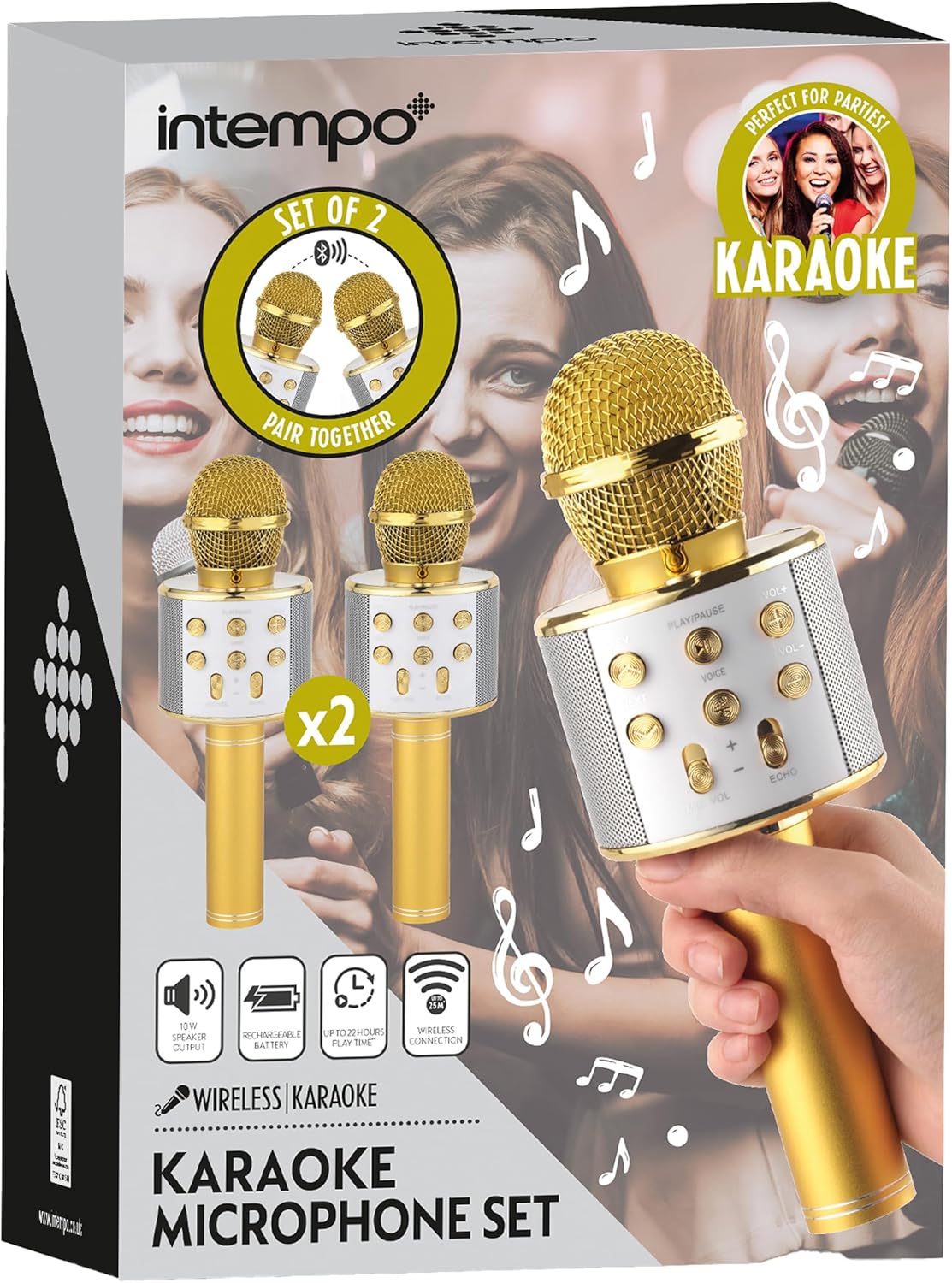 Intempo Karaoke Set * 2 kabellosen Karaoke-Mikrofone * 25M kabellose Reichweite * Bluetooth, USB, Speicherkarte, Effekte uvm *