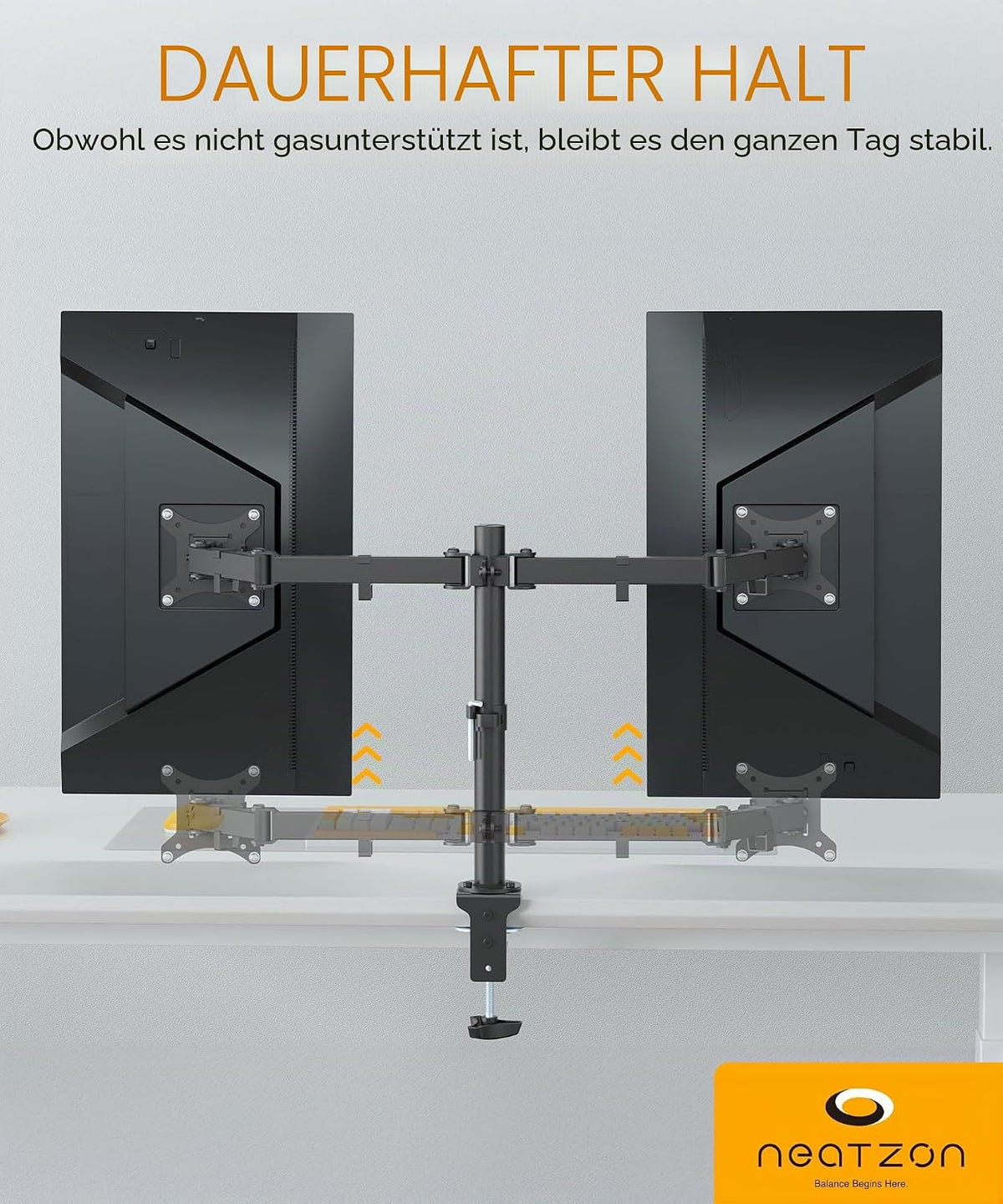 Dual Monitor Halterung NZ-ARM-01 – für 2 Monitore 13–27 Zoll | VESA 75x75 / 100x100
