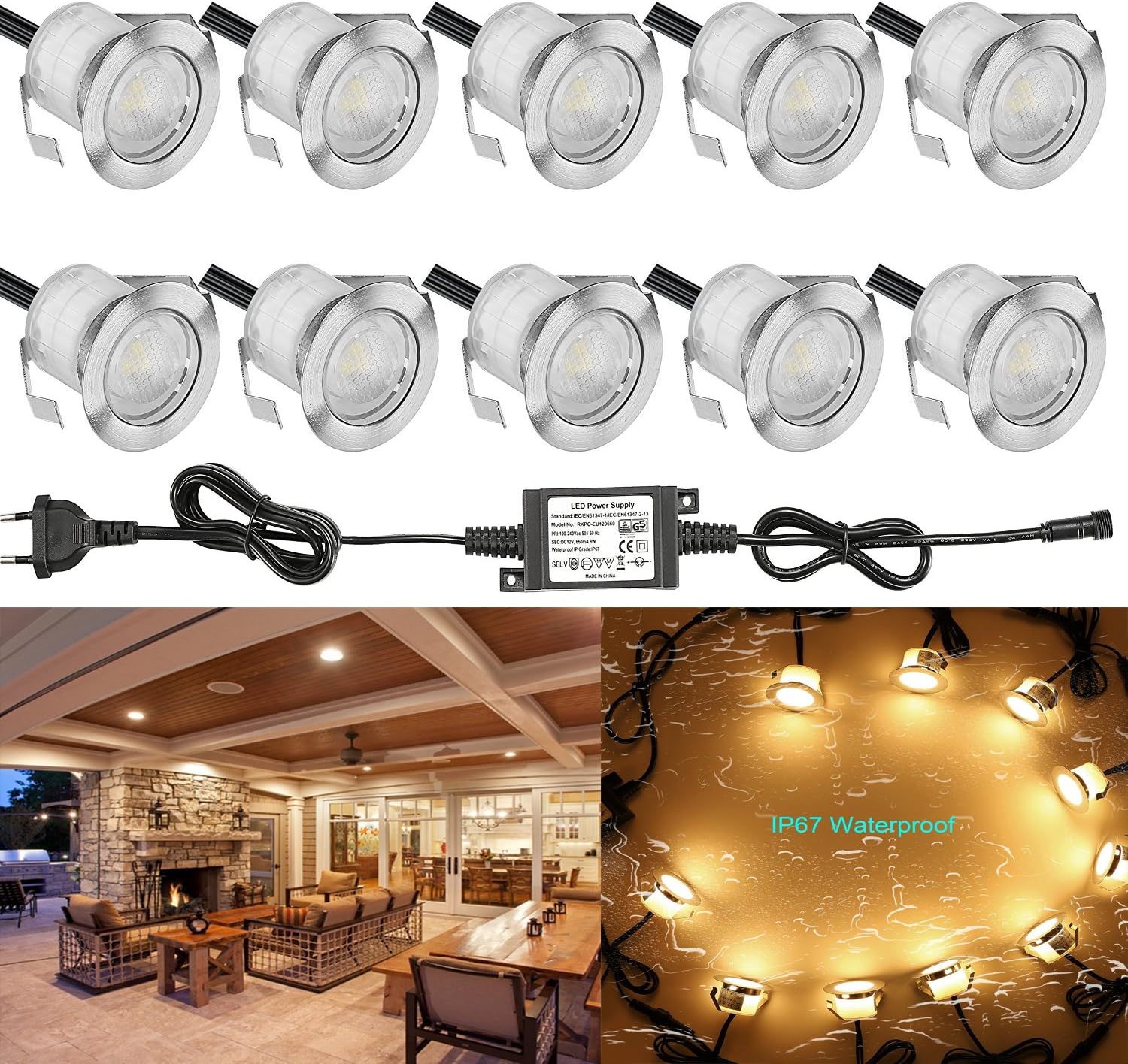 10er LED Bodeneinbaustrahler Warmweiß 0,6W – IP67 Wasserdichte Terrassenbeleuchtung für Außenbereiche Ø32 mm