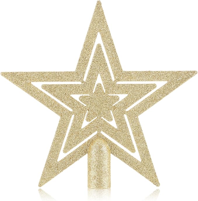 com-four® Weihnachtsbaumspitze Gold Glitzer-Stern - Stern-Spitze für Weihnachtsbaum - Christbaumspitze für jede Baumspitze