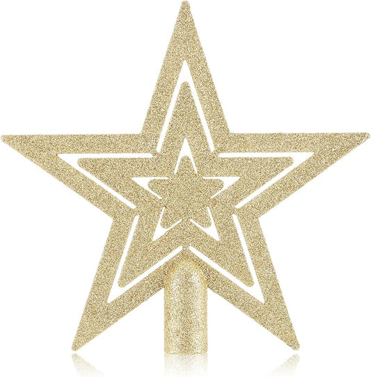 com-four® Weihnachtsbaumspitze Gold Glitzer-Stern - Stern-Spitze für Weihnachtsbaum - Christbaumspitze für jede Baumspitze