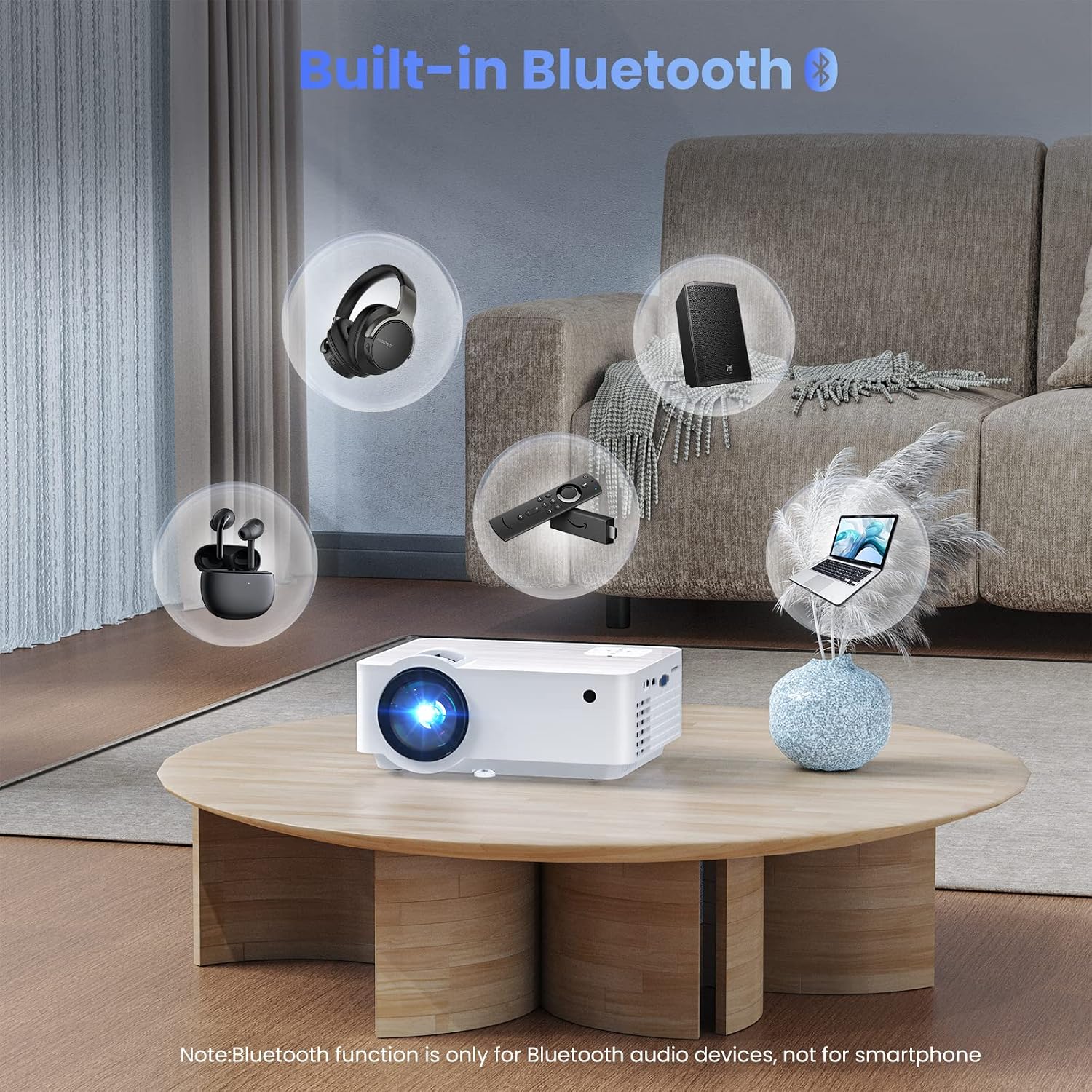 TOPVISION Full HD Beamer 1080P mit Bluetooth 5.1 & 100" Leinwand – 9500 Lumen | 4K-Unterstützung | Heimkino & Outdoor-Projektor