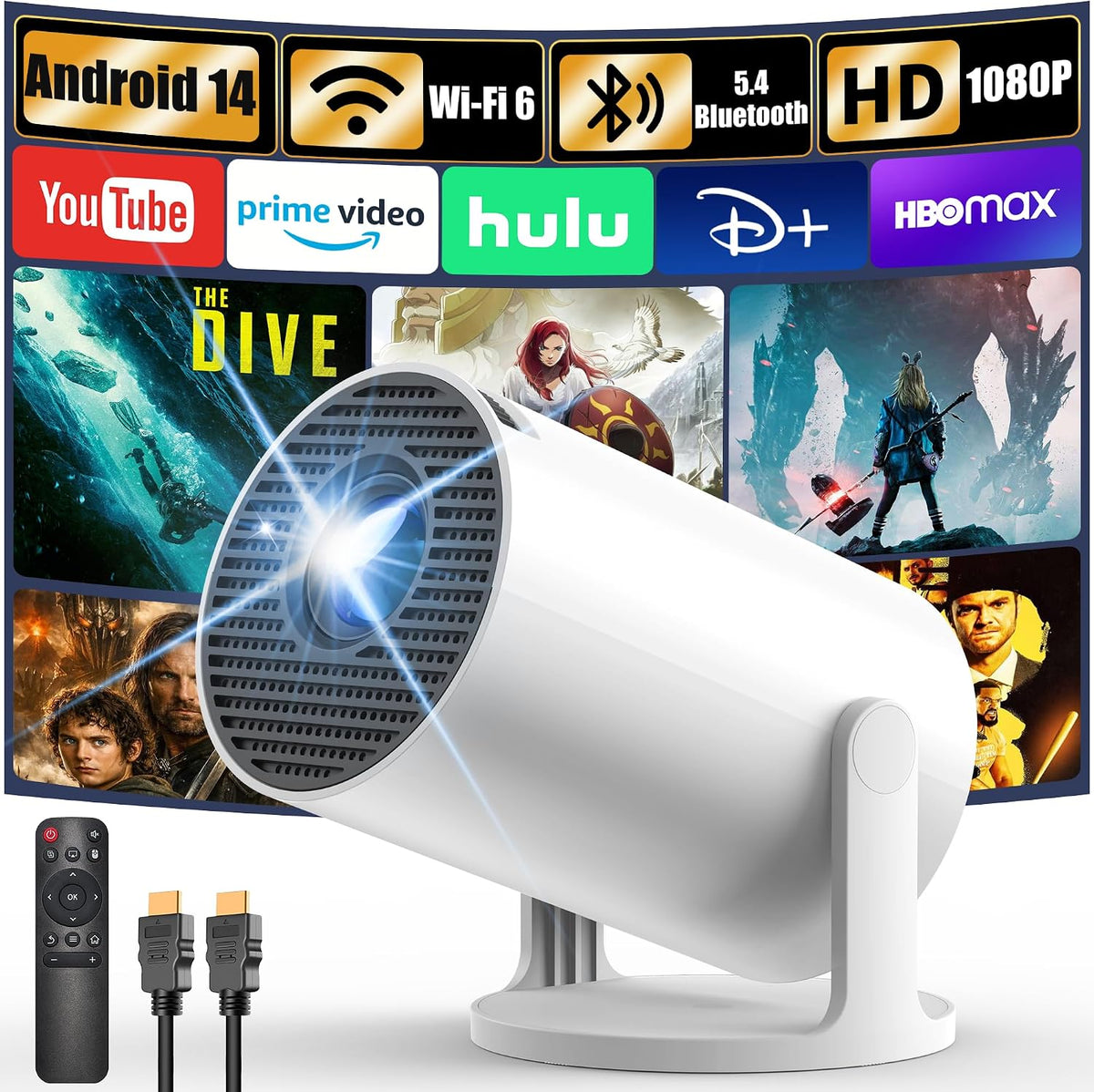 YOTON Y4PRO Mini Beamer – Smartes Heimkino mit Android 14, Wi-Fi 6 & Bluetooth 5.4