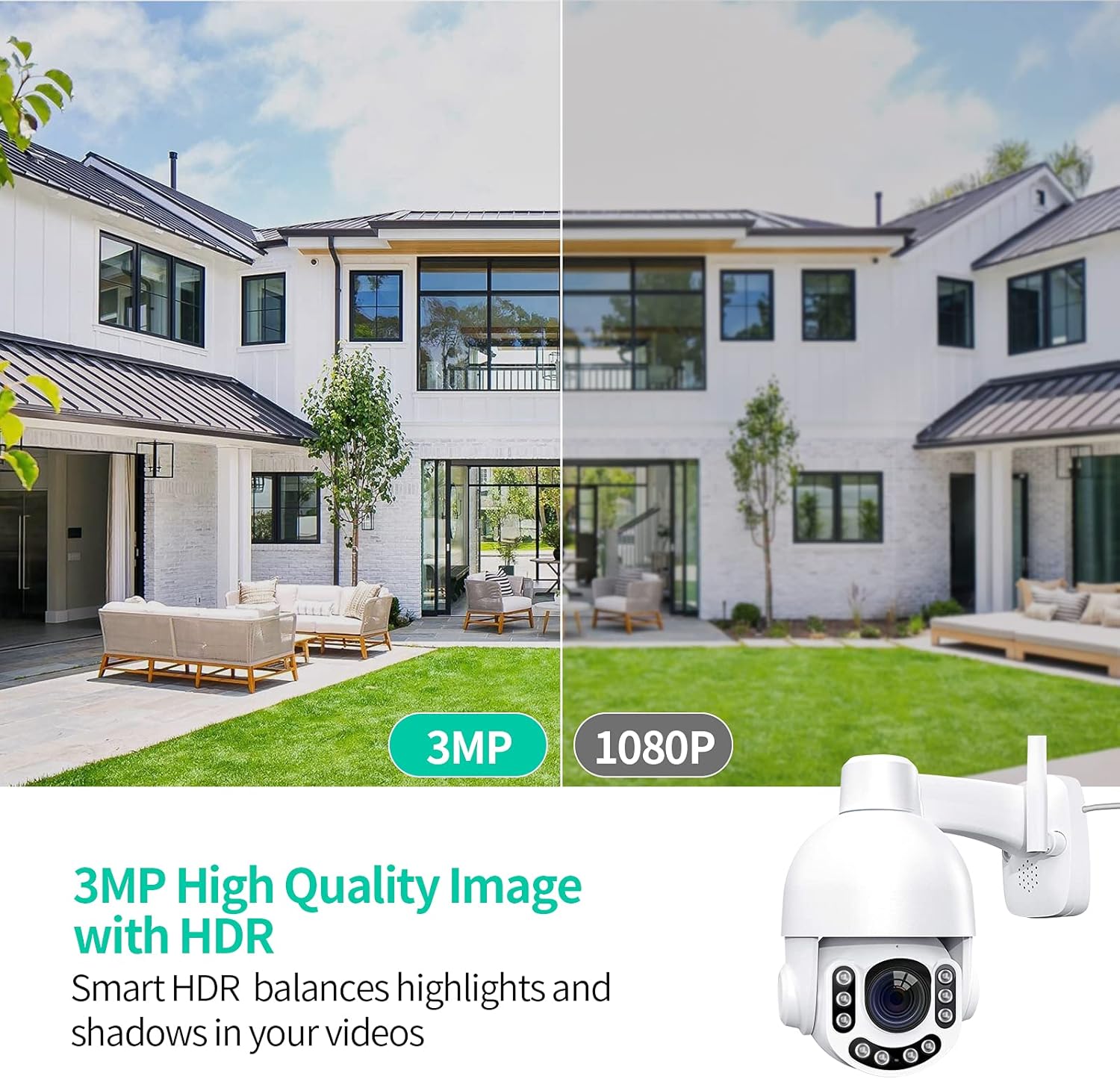 NETVUE WiFi Überwachungskamera Außen – 2K 3MP PTZ 360° Dome-Kamera mit Farbnachtsicht, Personenerkennung & 2-Wege-Audio (B-Ware)