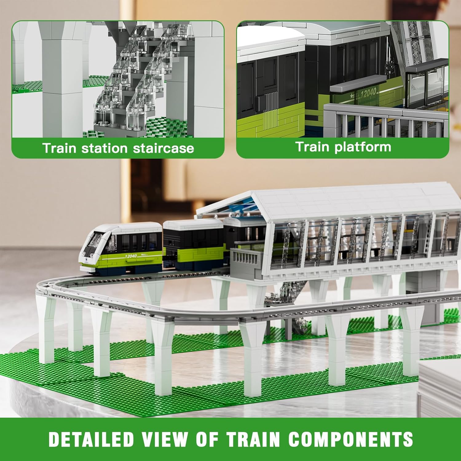 Mould King 12040 Technik Ferngesteuerter Zug mit Bahnhof – 1.957 Teile | Elektrischer Klemmbaustein-Bausatz