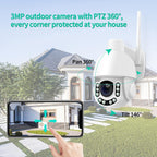 NETVUE WiFi Überwachungskamera Außen – 2K 3MP PTZ 360° Dome-Kamera mit Farbnachtsicht, Personenerkennung & 2-Wege-Audio (B-Ware)
