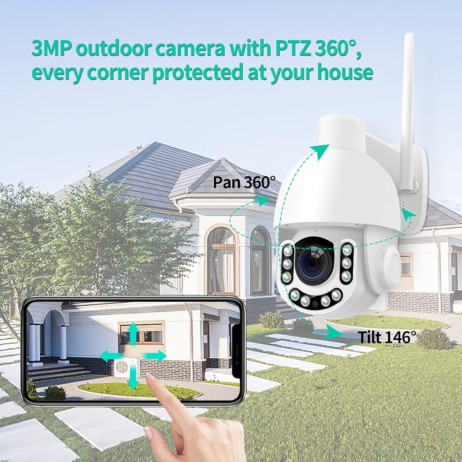 NETVUE WiFi Überwachungskamera Außen – 2K 3MP PTZ 360° Dome-Kamera mit Farbnachtsicht, Personenerkennung & 2-Wege-Audio (B-Ware)