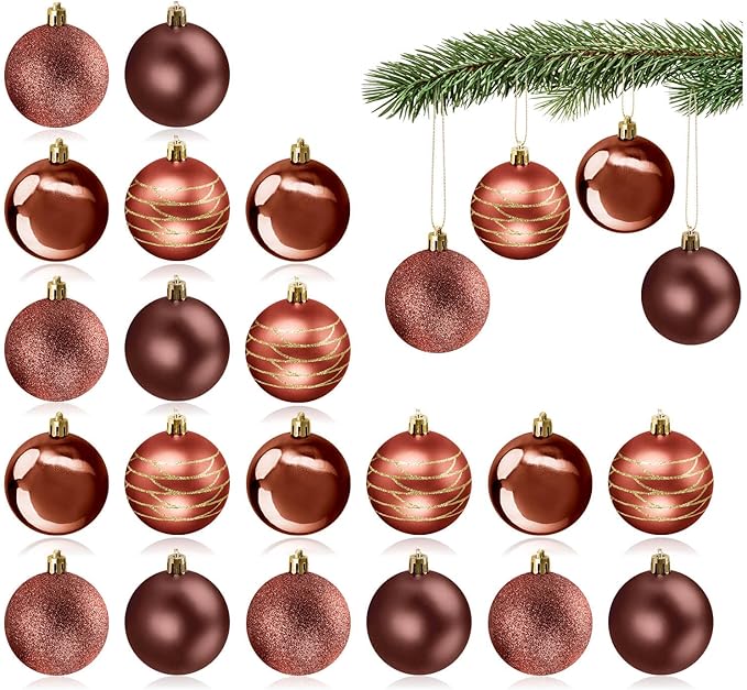 com-four® 24x Christbaumkugel  Bordeaux - Weihnachtsbaumkugeln aus Kunststoff für Weihnachten - Baumschmuck für den Christbaum - Christbaumschmuck - Kunststoffkugeln