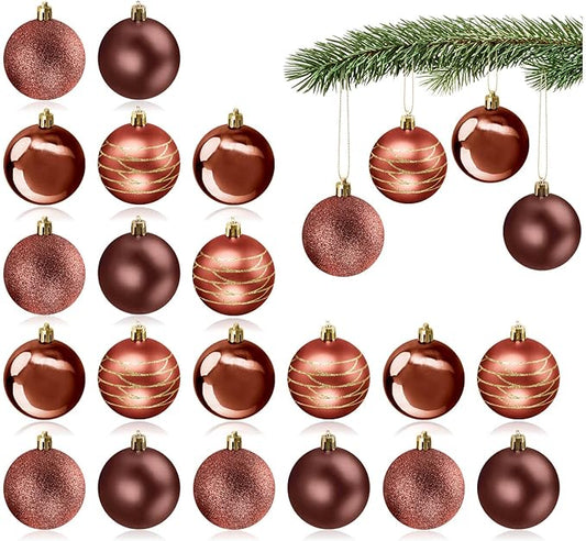 com-four® 24x Christbaumkugel  Bordeaux - Weihnachtsbaumkugeln aus Kunststoff für Weihnachten - Baumschmuck für den Christbaum - Christbaumschmuck - Kunststoffkugeln