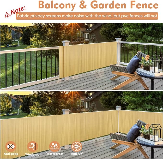 PVC Sichtschutzmatte 100x400cm Doppelte Verstärkung Innen, Balkon / Sichtschutzzaun Windschutz Wasserdicht ohne Bohren für Balkon Garten, Farbe: Bambus